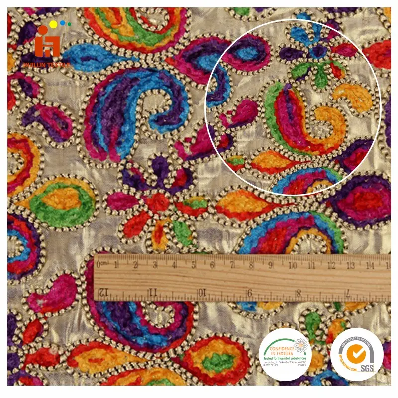 Bán Buôn Vải Thêu Dây Polyester Satin Nhiều Màu, Vải Thêu Chữ Thập Thổ Nhĩ Kỳ Cho Đầm Nữ