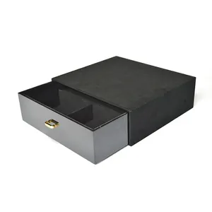 MDF Black Small Gift Packaging Carry Jewelry Case With Velvet Cloth