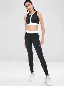 KY Gym Non Adjustable Strap Contrast Black and <strong>White</strong> Two Tone <strong>Sports</strong> <strong>Bra</strong> and Leggings Set Suite Yoga Pants Sexy Yoga Pants - Product Image 5