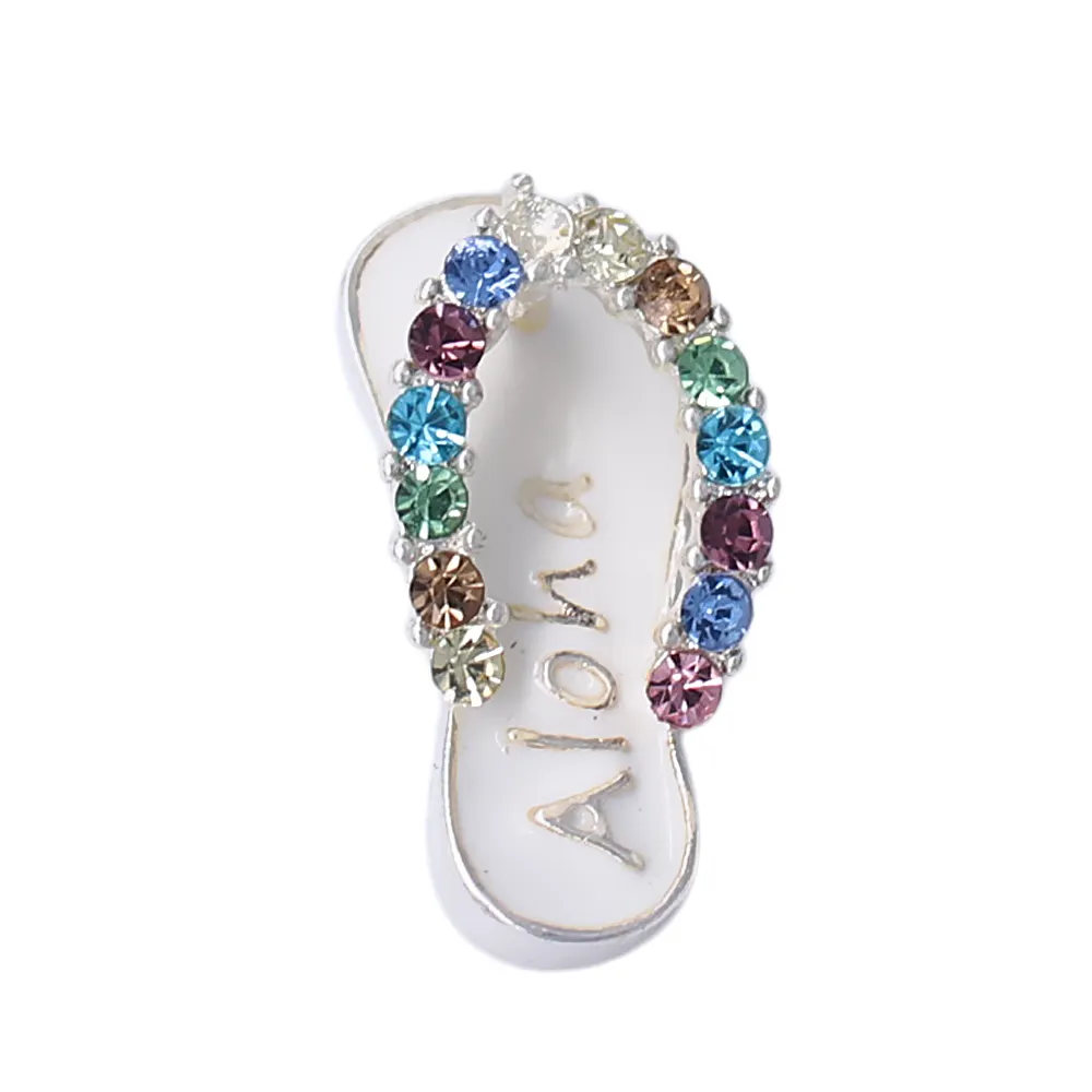 HUSURU Personalized White Enamel Rainbow Crystal Slippers flip flops Charms Pendant Fashion Summer Beach Jewelry For DIY