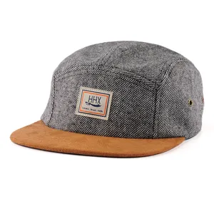 Gamuza ala 5 Panel de etiqueta tejida 5 Panel Cap Hip Hop 5 Panel Cap