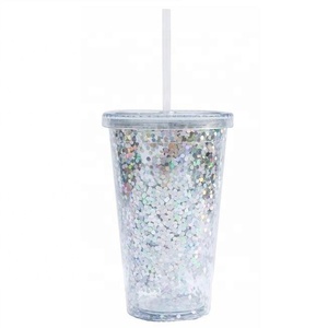 Gobelet en plastique à double paroi argenté pailleté <span class=keywords><strong>de</strong></span> 16 oz - Product Image 1