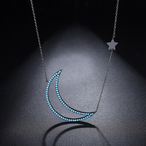 LUOTEEMI gümüş ton mavi CZ turkuaz bayan hilal yarım ay kolye kolye genç kızlar için moda hediye - Product Image 4