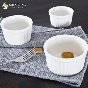 OEM Custom Ceramic Round White Porcelain Microwave Oven Safe Baking Ramekin Bowl Restaurant Hotel