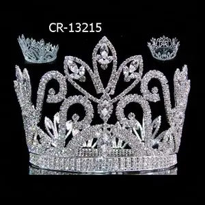 Full Round King Tiara Queen grande corona di strass da spettacolo alta