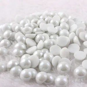 5mm 6mm white color half cut ceramic glue pearl beads in bulk