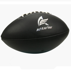 Ballons de football américain ActEarlier en cuir PVC noir à surface grainée, avec logo personnalisé imprimé, taille 9 - Product Image 2
