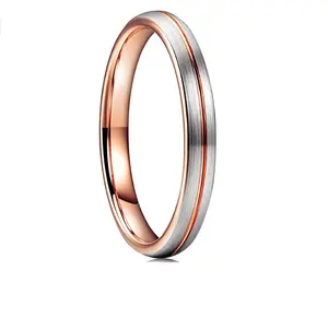 3毫米女式白色钨结婚戒指玫瑰金凹槽圆顶拉丝订婚戒指