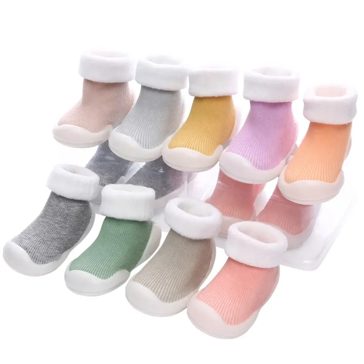 eco-friendly silicone soft anti slip sole fleece baby shoes