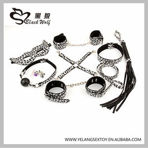 Noir loup Bonne qulity SM 8 pcs ensemble Léopard <span class=keywords><strong>sex</strong></span> toy bondage retenue Main poignets esclave sexuelle - Product Image 1