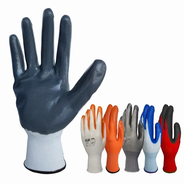 13ゲージポリエステルグレーニトリルコーティング安全作業用手袋