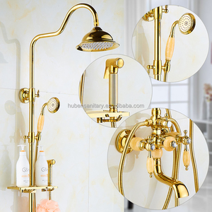 Luxury Brand Full Copper Hot <strong>and</strong> Cold Bathroom <strong>Shower</strong> Mixer, <strong>Gold</strong> <strong>Plated</strong> Brass Dual <strong>Bath</strong> <strong>Shower</strong> <strong>and</strong> <strong>Faucet</strong> Set