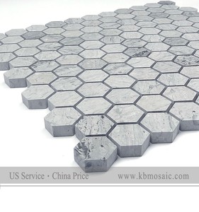 Tuiles de mosaïque hexagonales en marbre bleu moderne, épaisseur 10 mm, design parquet pour murs intérieurs et villas, pour piscines - Product Image 1