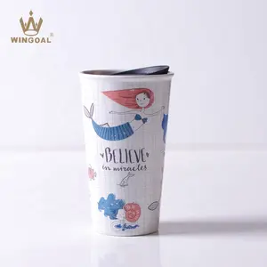 12Oz Gốm Travel Mug Với Nắp Nhựa Cốc Gốm Cốc