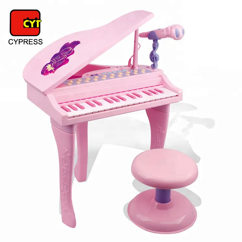 Juguetes musicales teclado eléctrico bebé grand piano con micrófono y silla