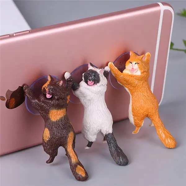 6 Pack Different Cats Smart Phone Sucker Holder Cute Cat Support Resin Cell Phone Holder