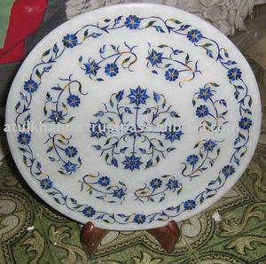 Assiette ronde en marbre incrusté, Assiette en marbre incrusté de lapis-lazuli - Product Image 1