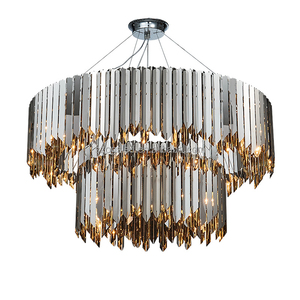 Moderna tira de hierro redondo capas dobles Gran Lujo oro cromo gran lámpara de techo para decoración del <span class=keywords><strong>hotel</strong></span> - Product Image 2