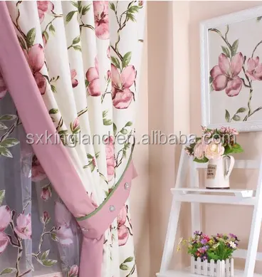 100%polyester curtain fabric print blackout curtain track with pulley system