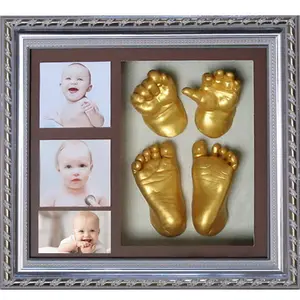 nuaele Baby Hand & Footprint Kit, Newborn Keepsake Box in Rustic Farmhouse Frame, Clay Baby Casting Kit for Baby Shower Gifts, Boys & G, Grey