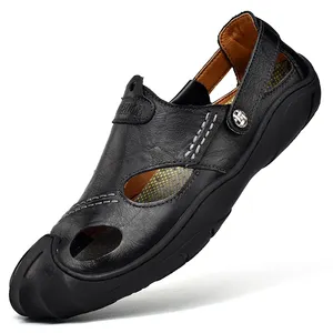 Jongens Mannen Echt Leer Zand Sandalen Gesloten Teen Toevallige Sandalen Outdoor Sport En Ademend