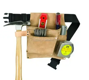 Deluxe Carpenter Tool Belt Pouch Heavy Duty Suede Leather Fits Hammer And Nails