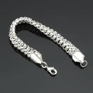 Pulseira de prata refinada 925 hip hop, bracelete masculino e feminino com fileira dupla 7m