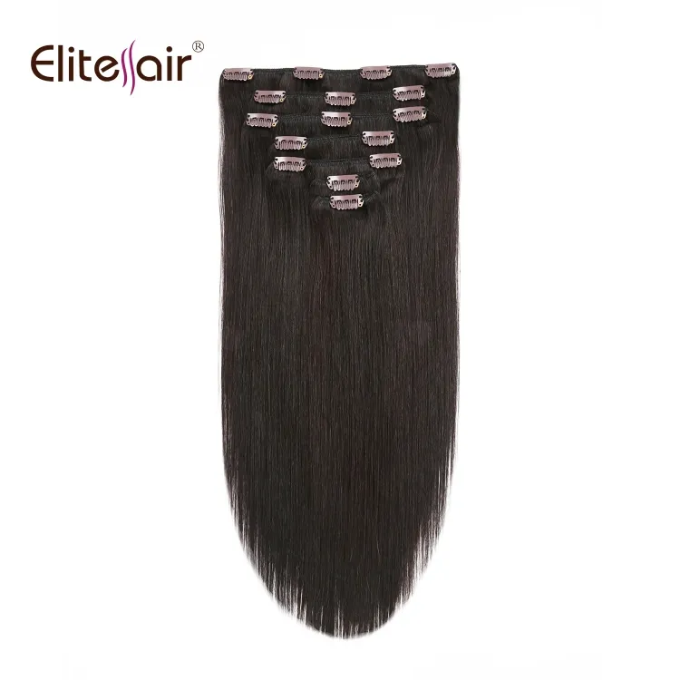 Customized Thick 110g-130g Clip In Hair Extension Double Drawn Virgin Hair 7 Piece Set Natural Human Clip Hair