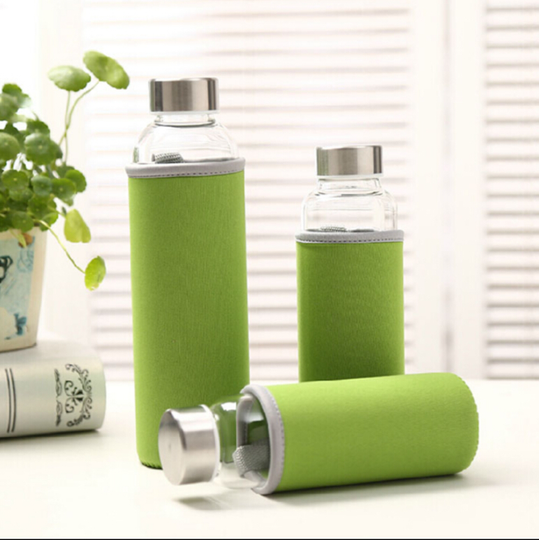 KC-08607 Glass Water Bottles 18 oz Stainless Steel Lid Drinking Water Bottles
