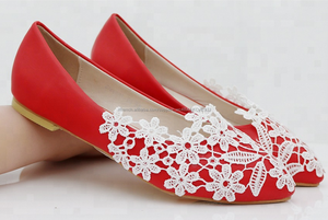 Handmake poit bout robe chaussures plat tissu dentelle Chaussures de mariage - Product Image 4