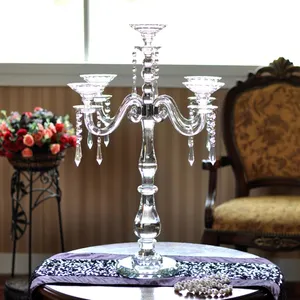 Candelabros com 5 braços de casamento, candelabros de cristal decorativos, suporte de velas, mesa, venda quente, Mh-zt008