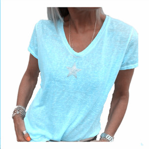 <span class=keywords><strong>Wish</strong></span>-Camisetas estampadas de talla grande para <span class=keywords><strong>mujer</strong></span>, blusa de verano, nuevos diseños, 2023 - Product Image 4