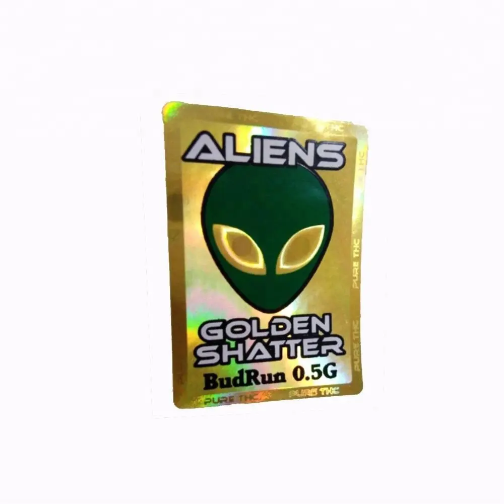 Holograma de oro 3D de múltiples capas, pegatina con diseño personalizado, logo alien de dibujos animados