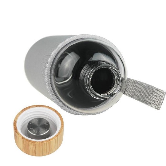 Wholesale High Quality Borosilicate Glass Travel Bottle With Bamboo Lid Glass Sport Water Bottle