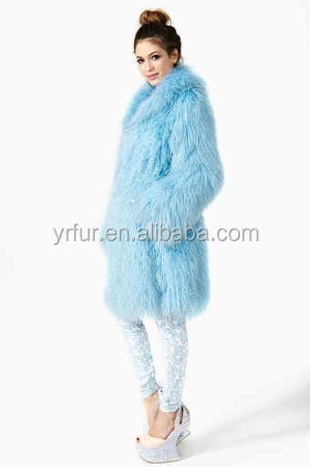 YR659 New Design Plus Size Long Coat Women Mongolian Lamb Fur Jacket