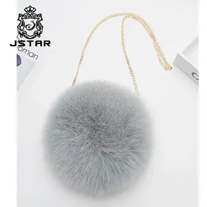 Tidak Ada MOQ Anak Perempuan Pernikahan Tote Tas Bulat Fur Crossbody Rantai Tas Pinggang Wanita Real Fox Fur Tas