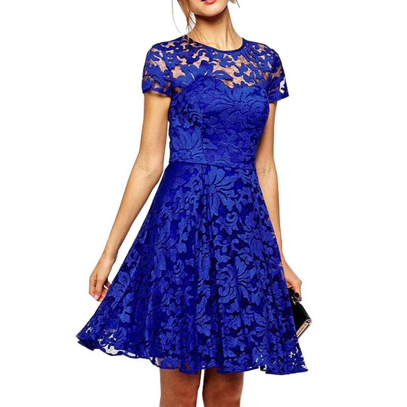 Royal Blue Lace Skater Dress Aubrielle Blue Crochet Lace Skater Dress   Frock and Frill