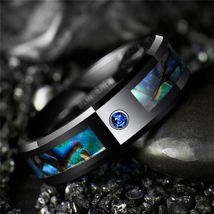 Nhẫn Bào Ngư Vỏ Đá Opal Cho Nam Nhẫn Quà Tặng Trang Sức Đám Cưới Màu Đen Mạ Đá Zirconia Cacbua Vonfram - Product Image 3