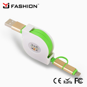 Shenzhen Portable rétractable android usb transfert de données câble 2A courant 2 en 1 usb rétractable câble de recharge - Product Image 1