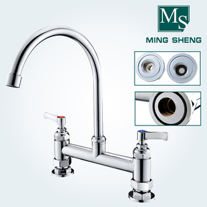 Chrome Deck Mount Dual Lever Xử Lý Cổ Ngỗng Bàn Làm Việc Nhà Bếp Bồn Rửa Và Phòng Đựng Thức Ăn Mixer Vòi Tap Với Swing Vòi Phun - Product Image 2