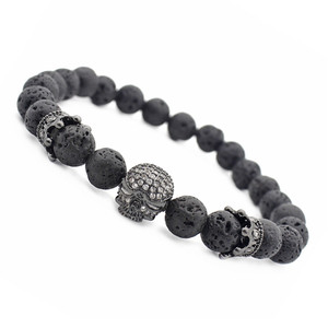 Bracelets en pierre Zircon, produits tendance pour hommes, breloque en forme <span class=keywords><strong>de</strong></span> crâne, <span class=keywords><strong>de</strong></span> pierre Zircon, avec perles volcaniques, gemme, 2018 - Product Image 1