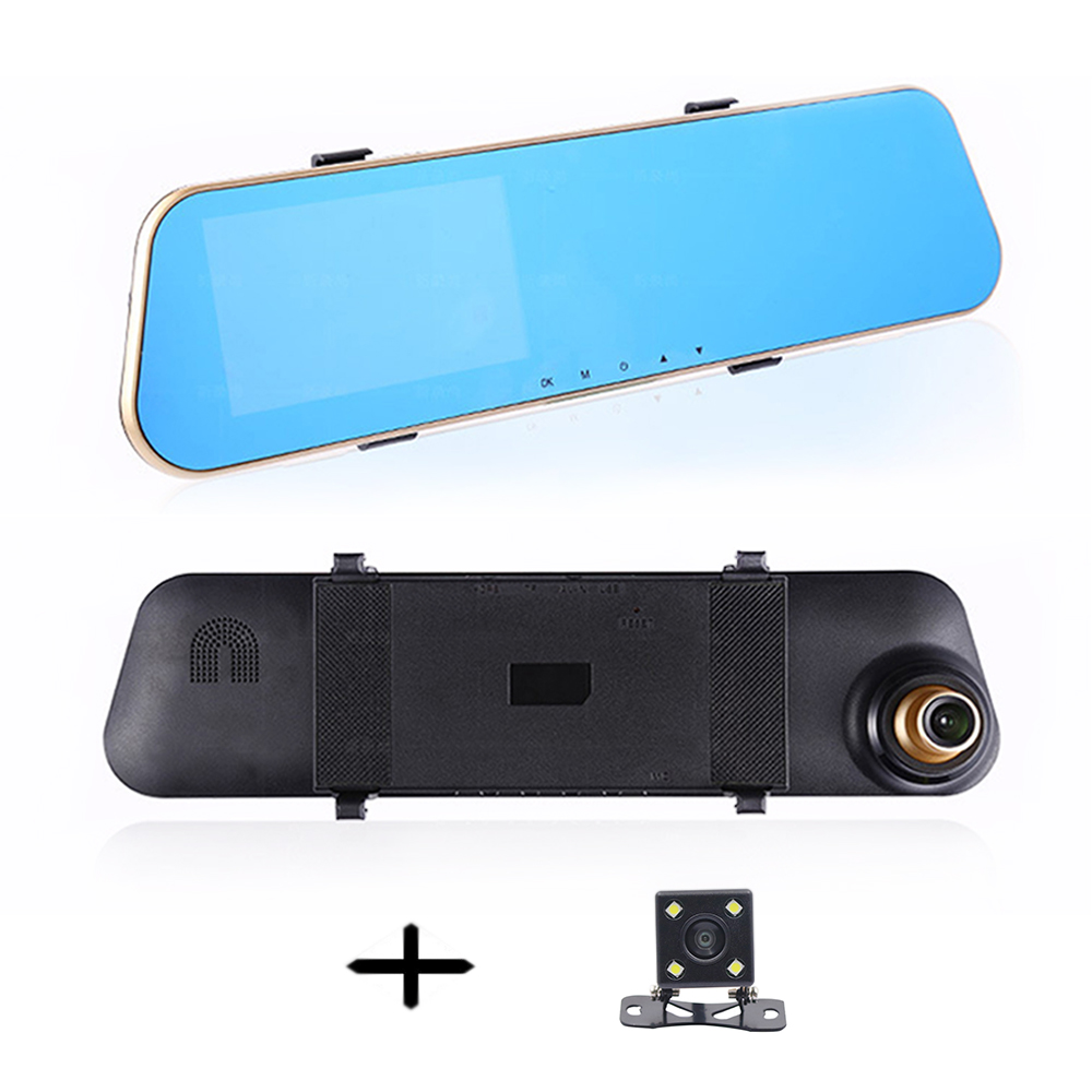 Автомобильный видеорегистратор Full HD 1080P, Автомобильное зеркало заднего вида 4,3 дюйма, цифровой видеорегистратор с двумя объективами, Регистрационная видеокамера, видеорегистратор