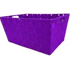 KUYUE Color Woven Strap Baskets Storage Bins Bathroom Makeup Desk Organizer Cubes