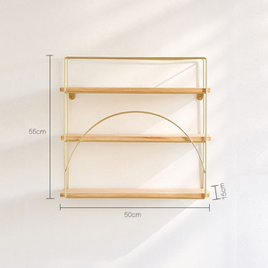 Nordic Simple Design Decorative <strong>Gold</strong> Metal Wire Solid Wood <strong>Wall</strong> <strong>Shelf</strong> for Storage - Product Image 3