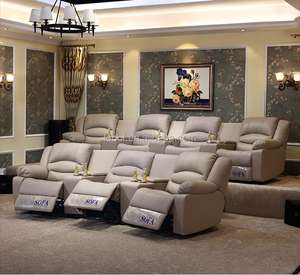 Home <span class=keywords><strong>Theater</strong></span> Kursi <span class=keywords><strong>Sofa</strong></span> Bangku Ganda, Dudukan Bioskop Berenda Mebel Modern Ruang Tamu <span class=keywords><strong>Sofa</strong></span> Kulit Asli - Product Image 3