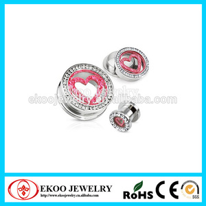 316L Surgical Steel Glitter Heart and Multi-Gemmed Rim Screw Fit Tunnel - Product Image 1