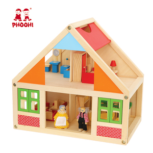 Casa delle Bambole in Legno di Pino a Due Piani, Gioco di Ruolo Fai-da-Te - Product Image 1