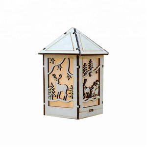 Carved <strong>House</strong> Shape Wooden LED <strong>Light</strong> Box <strong>Tea</strong> <strong>Light</strong> <strong>Holder</strong> for Hotel Home Hanger Christmas Decoration - Product Image 1