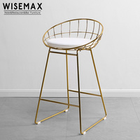 Chaise de bar en acier inoxydable dorée avec coussin Bertoia WISEMAX Vente en gros design simple de luxe Tabouret de bar pour hôtel club