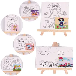 8 Ontwerp Kids Canvas Schilderij Set Mini Tafelblad Schildersezel Schilderen Canvas Set Met Verf Voor Kinderen Tekenen